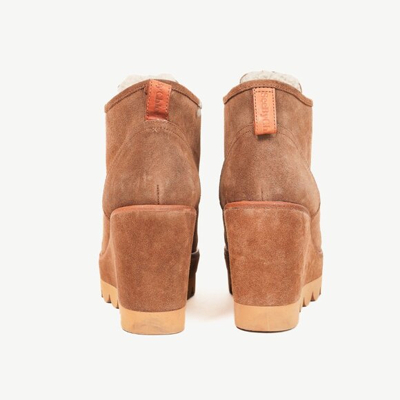 See by Chloe Ethel Brown Shearling-Lined Suede Wedge Desert Booties - Picture 3 of 10